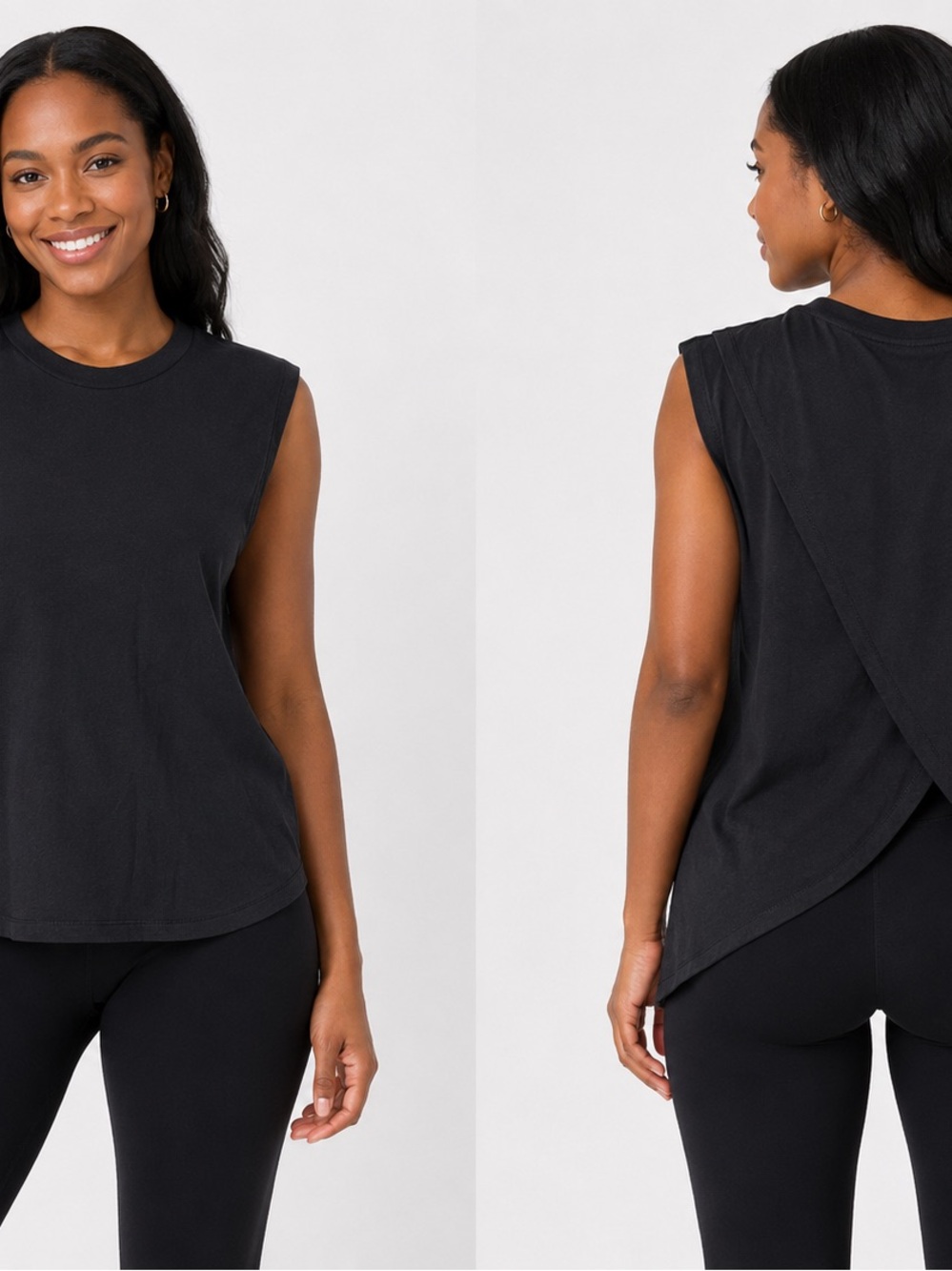 Ebb & Flow Athleisure Black Sleeveless Twist-Back Tank – Size Large